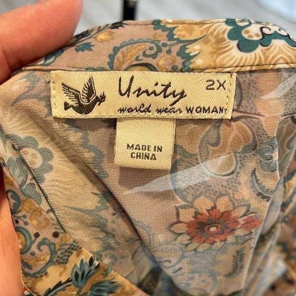 Unity World Wear Flowy V Neck Boho Blouse Size 2X - Picture 2 of 6